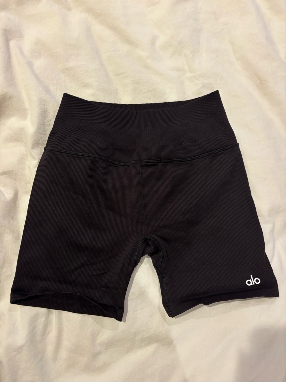 ALO Yoga Black Ribbed Mid-Rise Bike Shorts